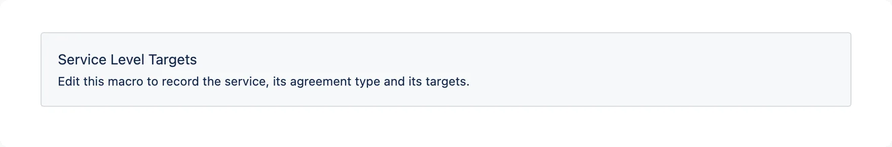 An unconfigured Service Level Targets macro: a plain grey box with the macro name and a one-line hint.